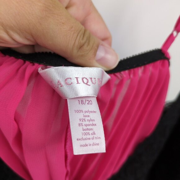 Cacique Women's 18/20 Babydoll Lace Accordion Pleat Nighty Lingerie Pink Black - Picture 7 of 9